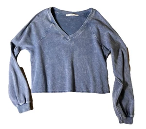Altar’d State Damen mittelblau Waffel Strick Pullover Oberteil Cropped V-Ausschnitt - Bild 1 von 9