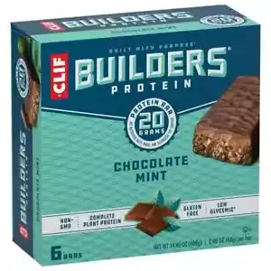 CLIF Builders Chocolate Mint Flavor Plant Based Protein Bars Gluten Free 6 Bars - Picture 1 of 13
