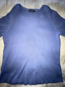 Lands End Ribbed Knot Sweater Women’s Short Sleeve V-neck Periwinkle Blue Large - Picture 1 of 13