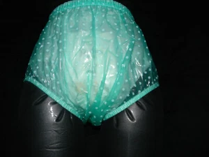 Small Transparent Green Polka Dot Adult Diaper Cover PVC Plastic Underwear. - Picture 1 of 3