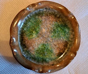Down To Earth Pottery Ashtray Candle Holder Dish Recycled Crackled Fused Glass - Picture 1 of 4