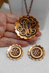 Large Set of MCM Solid Copper Pendant & Clip On Earrings 24" Chain 59.2 gm - Picture 1 of 8