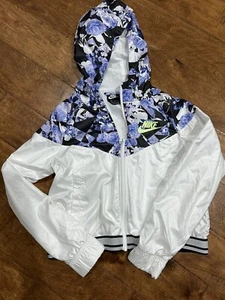 nike girls windbreaker jacket Xl Purple Flowers And White EUC - Picture 1 of 3
