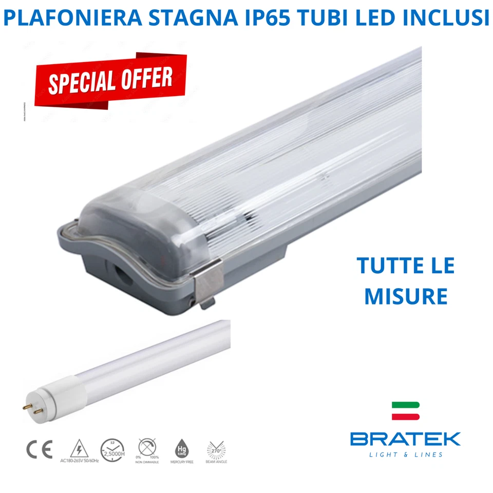 Plafoniera Stagna IP65 Led Plafoniere 150cm 120 cm 60 cm Soffitto Parete Garage - Immagine 1 di 4