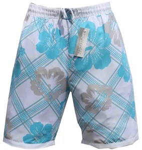 HERREN DAMEN BERMUDA BADESHORTS BADEHOSE PANTS Weiß Blau in L - Bild 1 von 6