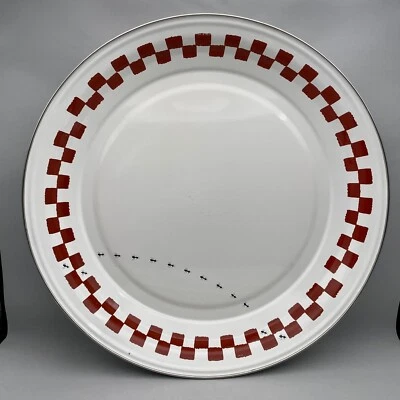 Vintage Jean Wilkes Golden Rabbit Enamelware 1999 Red Checkerboard Ants Tray 16" - Image 1 of 4