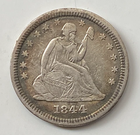 1844 O Liberty Seated Silver Quarter (Var. I) - Free Shipping Cover