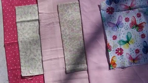 Mixed Lot of 6 Fabrics for Quilting Crafts. Pink Butterfly Stripes Candy F2671 - Picture 1 of 10