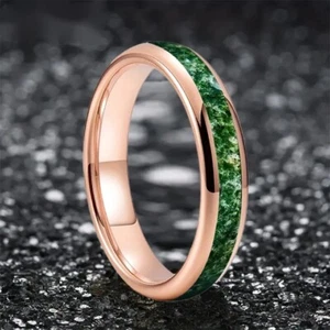 4MM Dome Edges Men Women Green Agate Stone Inlay Tungsten Carbide Ring Band - Picture 1 of 9