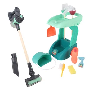 Kids Cleaning Pretend Play Set Trolley & Vacuum Toy with Mop & Brushes Green - Picture 1 of 17