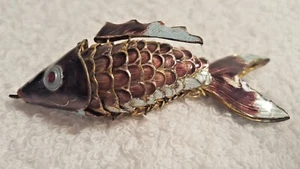 VTG ARTICULATED ENAMEL FISH PENDANT CHINESE 3" LONG PURPLE AND BLUE - Picture 1 of 8