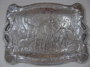 Hermosa Bandeja Elefante Ornamentada - Estilo Arthur Court - 17.5" X 13" - Imagen 1 de 9