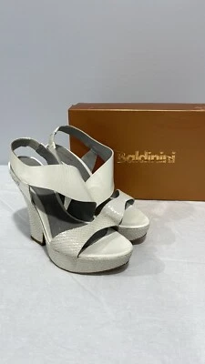Baldinini Italia Talla 38 Talla 7.5 Sandalias Plataforma Alta Blanco Piel Serpiente Textura Foto 1 de 4