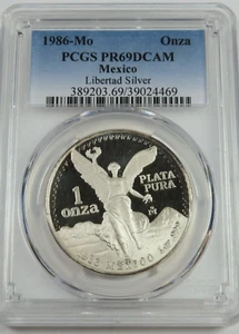 :1986-Mo 1-ONCE MEXICO LIBERTAD WINGED VICTORY PCGS PF69DCAM RARE R4 HIGH GRADES - Picture 1 of 2