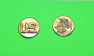 US and Quartermaster brass Enlisted Collar Insignia pair R2515 - Picture 1 of 3