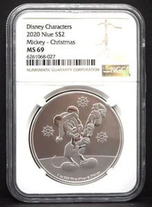 2020 Niue $2 Disney Characters Mickey-Cristmas 1oz Silver NGC MS69 - Picture 1 of 2