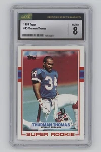 1989 Topps Thurman Thomas Card #45 CSG NM/Mint + 8 Rookie Card - Bild 1 von 2