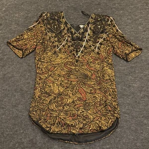 Vtg Jasdee Woman’s Tunic Blouse Shirt Bead & Sequins & Hand Print Silk Medium - Picture 1 of 13