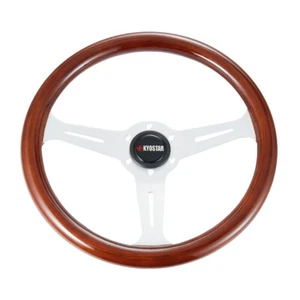 NEW 14'' Wooden Steering Wheel Wood Grain Trim Chrome Spoke 350mm +Horn Button - Picture 1 of 6