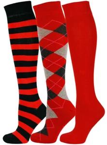 Mysocks Unisex Knee High Argyle,Plain, Stripe Design Combination 3 Pair Socks  - Picture 1 of 8