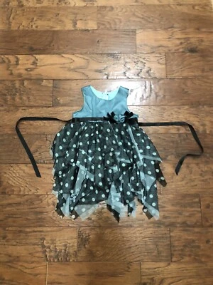 Vestido de fiesta Bonnie Jean para niñas talla 3T negro y azul verdoso a lunares, B#31 Foto 1 de 4