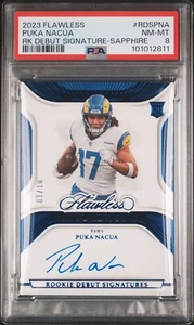 2023 Panini Flawless Puka Nacua # 01/10 RC Auto Sapphire Rookie Signatures PSA 8 - Picture 1 of 2