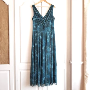 Scarlett & Jo Size 16 Green Peacock Feather Layered Mesh Sleeveless Maxi Dress - Picture 1 of 5