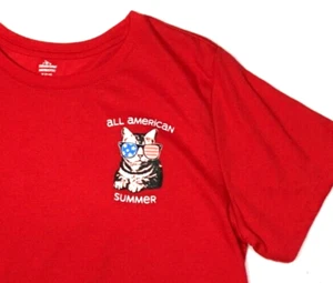 Patriotic Cat American Flag Glasses T-Shirt M All American Summer Red Tee B36.5" - Picture 1 of 5