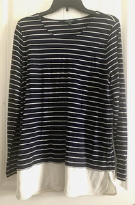Lauren Ralph Lauren Womens Tunic Sz L Navy Silky Knit Lagenlook Comfort - Picture 1 of 6