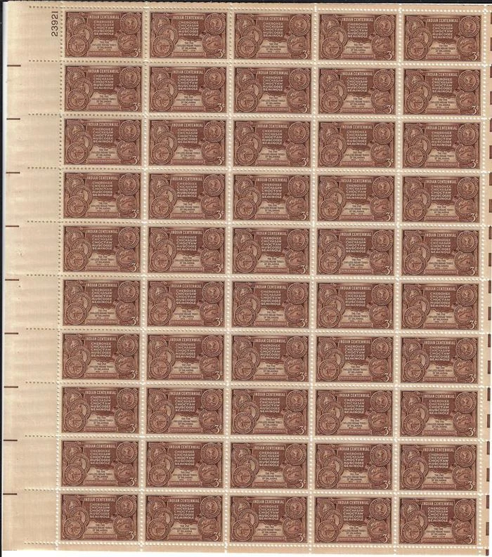 US SCOTT 972 PANE OF 50 US OKLAHOMA INDIAN CENTENNIAL STAMPS 3 CENT FACE MNH - Image 1 of 1