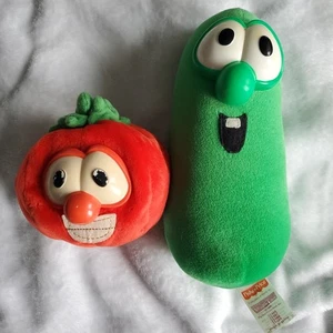 Peluche de colección Veggie Tales Bob Tomato y Larry Cucumber de los años 90 ¡Lote de 2! Original - Imagen 1 de 10