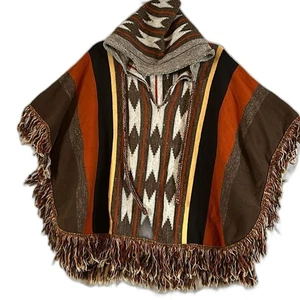 Vintage Southwestern mehrfarbige Decke Design Fransen Kapuze Poncho Einheitsgröße Hippie - Bild 1 von 10