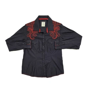 Panhandle Rough Stock Long Sleeve Western Shirt Pearl Snap Black Mens Size Large - Picture 1 of 9