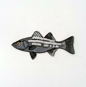 Fish with Sequins Handmade Extra Quality Sew-On Embroidered Patch Applique - Picture 1 of 6