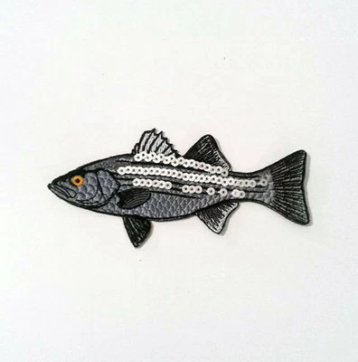Fish with Sequins Handmade Extra Quality Sew-On Embroidered Patch Applique - Image 1 of 4