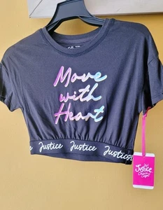 Justice Girl's Short Sleeve Crop Graphic Tee Move With Heart Size XS (5/6) - Picture 1 of 1
