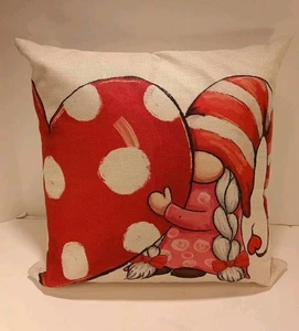 Girl Gnome Holding A Heart Polyester Indoor Throw/Toss Pillow - Removable Cover - Picture 1 of 14