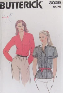 Vintage Butterick 3029 Misses 8 Feminine Blouse Shirt LS SS Retro Pattern UNCUT - Picture 1 of 2