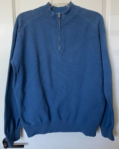 Faconnable Sweater Mens XL Blue Quarter Zip Adult Pullover Top Mock Cotton - Picture 1 of 5