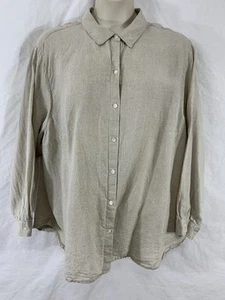 Camicetta top J. Jill ~ LOVE LINEN ~ bottoni davanti ~ taglia 4X ~ 100% lino beige - Foto 1 di 11