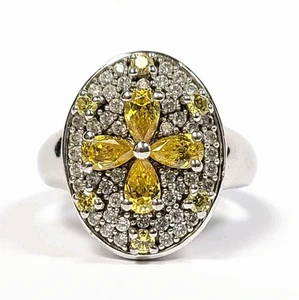Sterling Silver Yellow and White Cubic Zirconia Oval Ring Size 6 - Picture 1 of 4