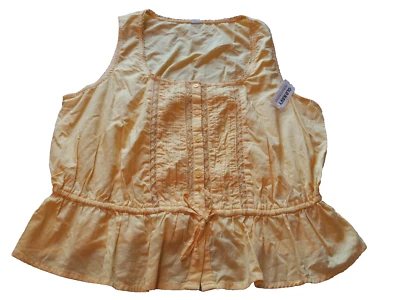 NUEVO CON ETIQUETA Antiguo Azul Marino Amarillo Corbata Cintura Encaje Campesino Talla L Top Escote Vieira Foto 1 de 4