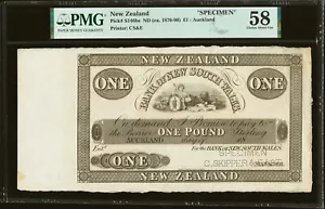 New Zealand - New South Wales £1 (1870-90) - Pick S146bs SPECIMEN PMG 58 TOP POP - Picture 1 of 3