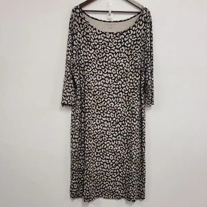 Talbots Womens Ikat Animal Print Midi Shift Dress Size 1X Black Stretch Mob Wife - Picture 1 of 12