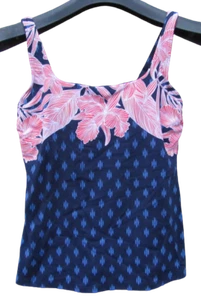 2 NEU MIT ETIKETT LANDS END marineblau/rot NEU Tankini Oberteil kostenloser Versand Badeanzug Bügel Cups  - Bild 1 von 3