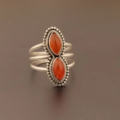 Belli Rosso Corniola Gemma 925 Argento Sterling Artigianale Anello Tutti Misura - Immagine 1 di 4