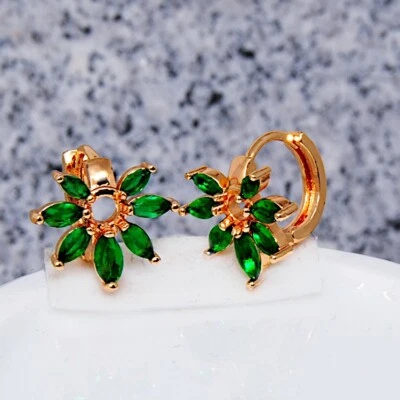 Dameohrringe  bildhübsche Ohrringe Blumen vergoldet Gold K18/750er grüne Smaragd - Bild 1 von 3