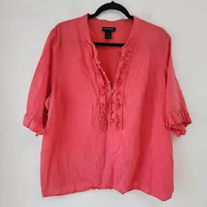 Camicia blusa top tunica Lane Bryant misto lino orlo con volant rosa corallo 22 - Foto 1 di 6