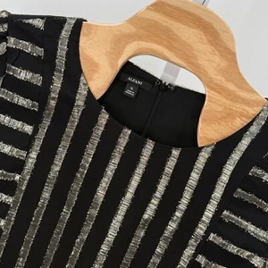 Alfani Metallic Streifen Bluse Party Top Glitzer Schimmer Elegant Schwarz XL - Bild 1 von 6