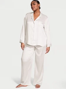 Victoria's Secret Bride Edition Satin Long Pajama Set in Coconut White and Blue - Picture 1 of 4